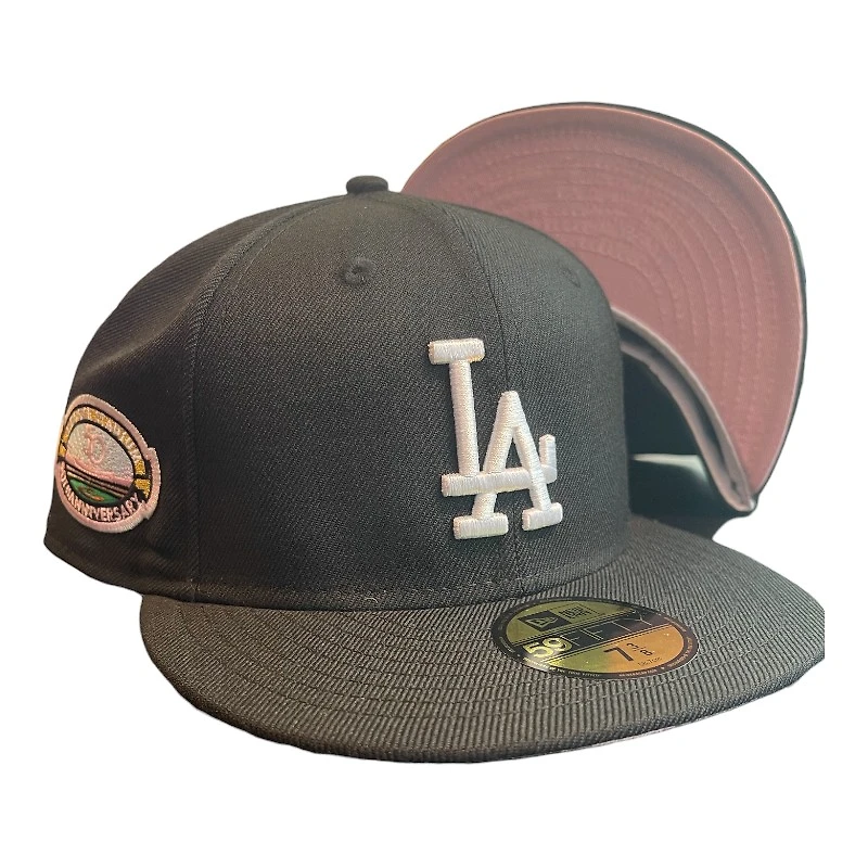 Los Angeles Dodgers Black 50th Anniversary Patch Baby Pink UV 59FIFTY Fitted Hat