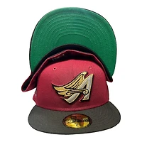 Anaheim Angels Maroon and Black 50th Anniversary Patch Green UV New Era 59FIFTY Fitted Hat