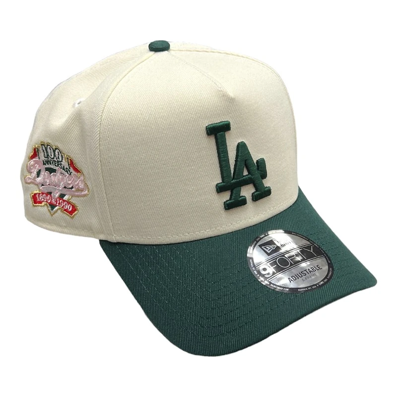 Los Angeles Dodgers Chrome and Green 100th Anniversary Patch New Era 9FORTY A-Frame Snapback Hat