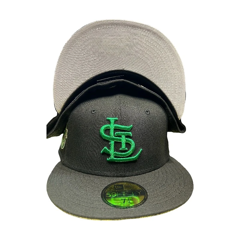 St. Louis Cardinals Black with Green Logo 100th Anniversary Patch Gray UV New Era 59FIFTY Fitted Hat