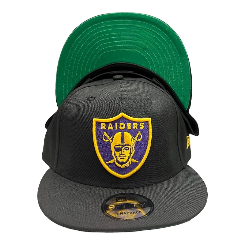 Las Vegas Raiders Black Purple and Gold Logo Green UV New Era 9FIFTY Snapback Hat