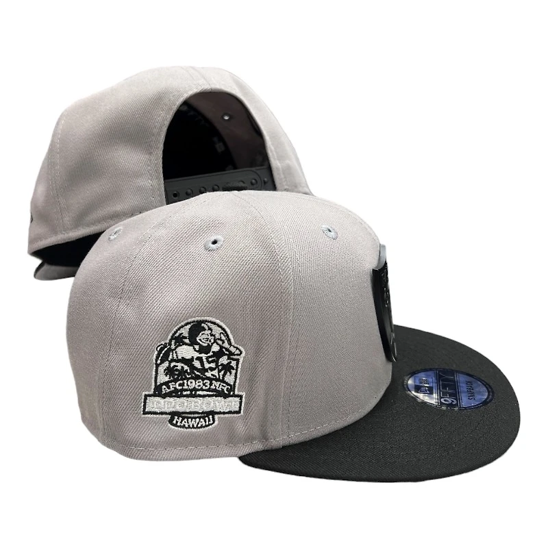 Las Vegas Raiders Gray and Black Metal Logo 1983 Hawaii Pro Bowl Patch Gray UV New Era 9FIFTY Snapback Hat