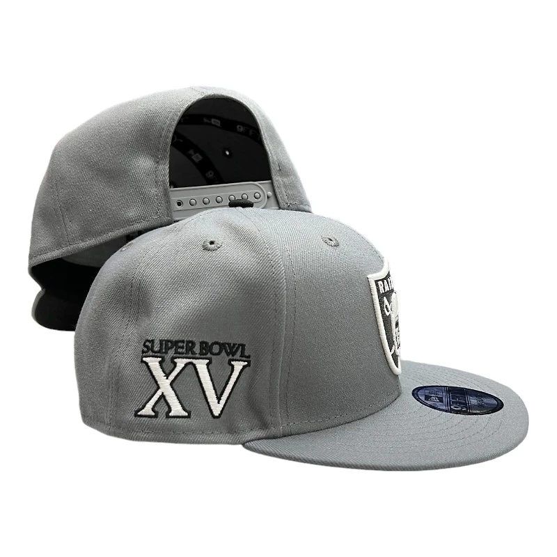 Las Vegas Raiders Dark Gray SB XV Patch Black UV New Era 9FIFTY Snapback Hat