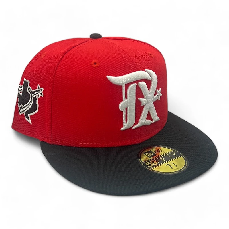 Texas Rangers Red and Black City Connect Logo Spur Patch Gray UV New Era 59FIFTY Fitted Hat