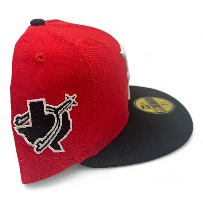 Texas Rangers Red and Black City Connect Logo Spur Patch Gray UV New Era 59FIFTY Fitted Hat