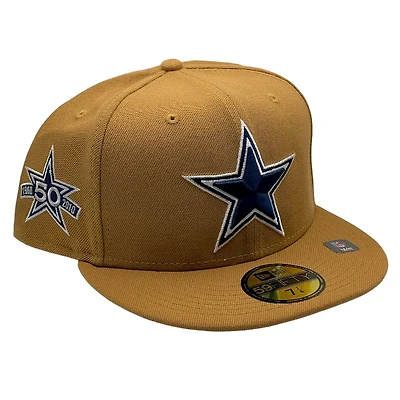 Dallas Cowboys Tan Brown 50th Anniversary Patch Gray UV NFL New Era 59FIFTY Fitted Hat