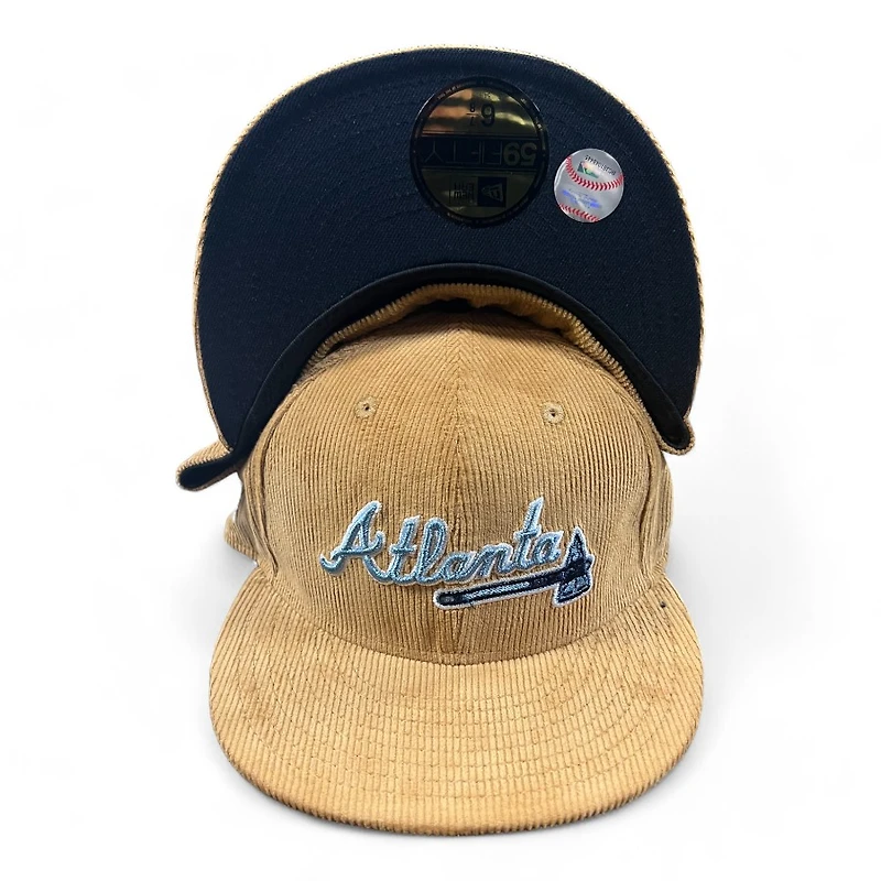 Atlanta Braves Tan Corduroy Dark Blue UV New Era 59FIFTY Fitted Hat