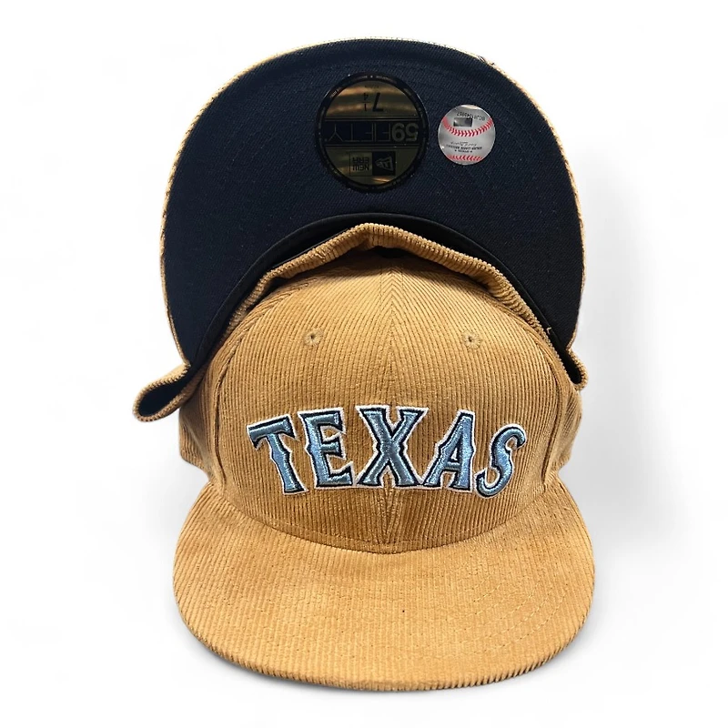 Texas Rangers Tan Corduroy Dark Blue UV New Era 59FIFTY Fitted Hat