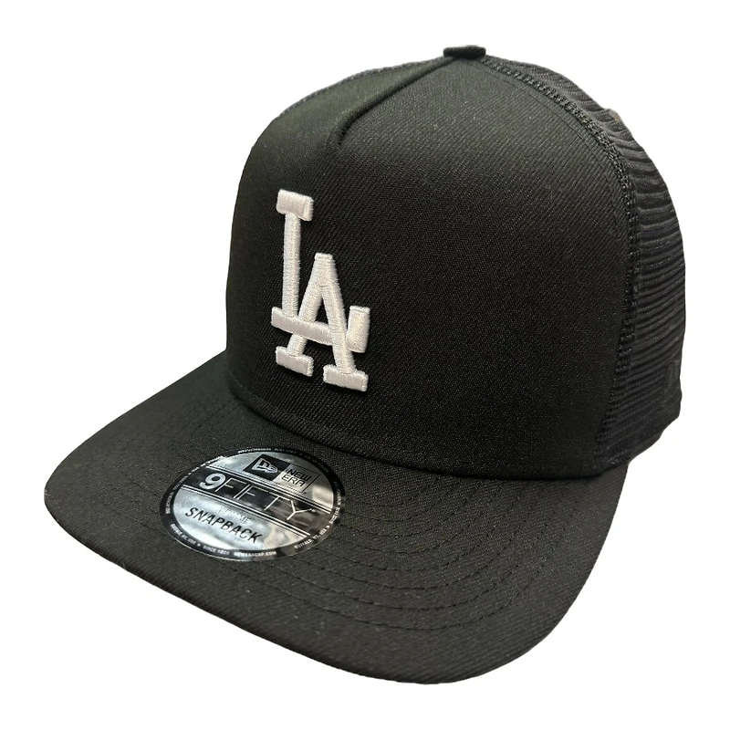 Los Angeles Dodgers Black and White Logo Mesh Back Trucker New Era 9FIFTY A-Frame Snapback Hat