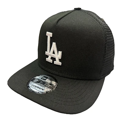 Los Angeles Dodgers Black and White Logo Mesh Back Trucker New Era 9FIFTY A-Frame Snapback Hat