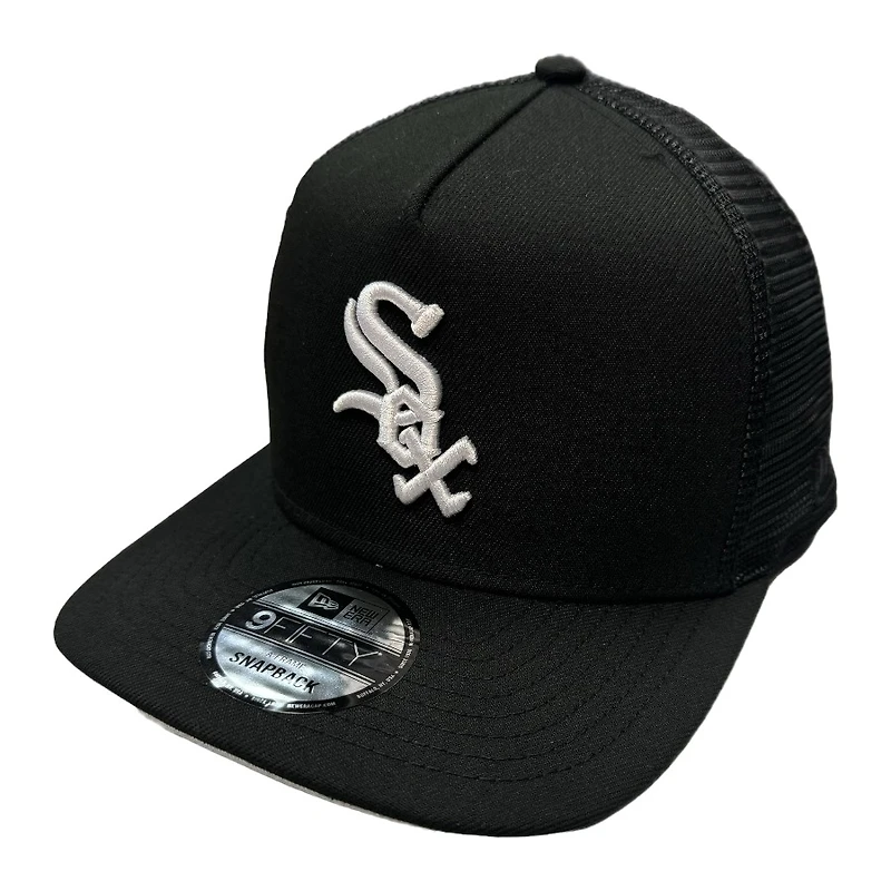 Chicago White Sox Black and White Logo Mesh Back Trucker New Era 9FIFTY A-Frame Snapback Hat