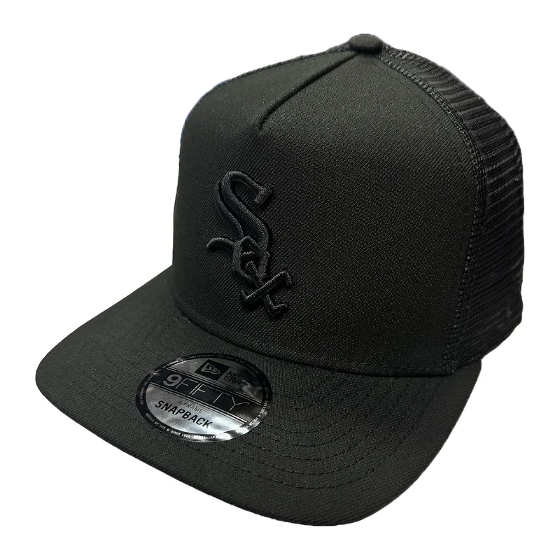 Chicago White Sox All Black Mesh Back Trucker New Era 9FIFTY A-Frame Snapback Hat