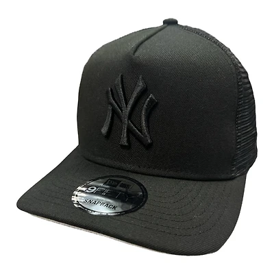 New York Yankees All Black Mesh Back Trucker New Era 9FIFTY A-Frame Snapback Hat