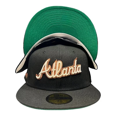 Atlanta Braves Black Script Atlanta-Fulton Patch Green UV New Era 59FIFTY Fitted Hat