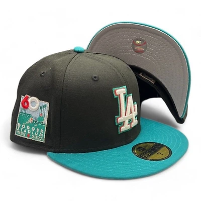 Los Angeles Dodgers Black and Teal 60th Anniversary Patch Gray UV New Era 59FIFTY Fitted Hat