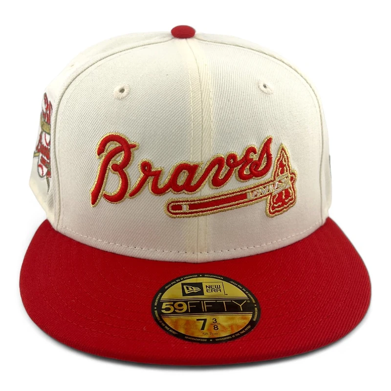 Atlanta Braves Chrome and Red Script Logo 30th Season Patch Olive Green UV New Era 59FIFTY Fitted Hat