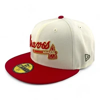 Atlanta Braves Chrome and Red Script Logo 30th Season Patch Olive Green UV New Era 59FIFTY Fitted Hat