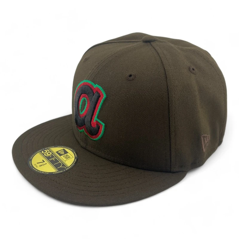 Atlanta Braves Brown Cooperstown Logo 30th Season Patch Green UV New Era 59FIFTY Fitted Hat