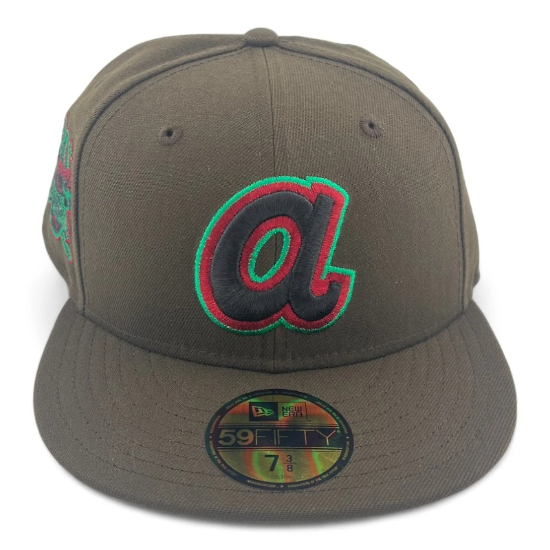Atlanta Braves Brown Cooperstown Logo 30th Season Patch Green UV New Era 59FIFTY Fitted Hat