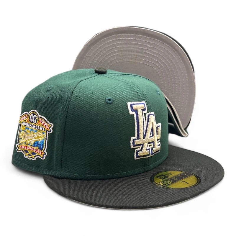 Los Angeles Dodgers Green and Black Two Tone 40th Anniversary Patch Grey UV New Era 59FIFTY Fitted Hat