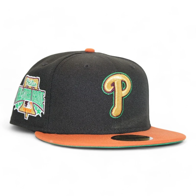 Philadelphia Phillies Black and Burnt Orange "The Kat With A Gat Pack" 1996 All Star Game Patch Green UV New Era 59Fifty Fitted Hat