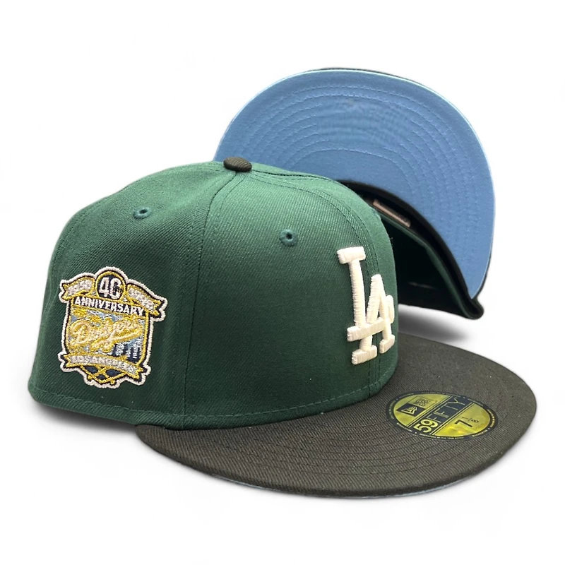 Los Angeles Dodgers Green and Black Two Tone 40th Anniversary Patch Icy Blue UV New Era 59FIFTY Fitted Hat