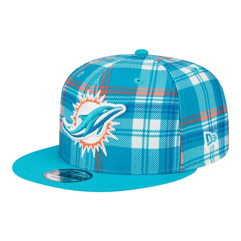 Miami Dolphins 2024 Sideline Statement Plaid New Era 9FIFTY Snapback Hat