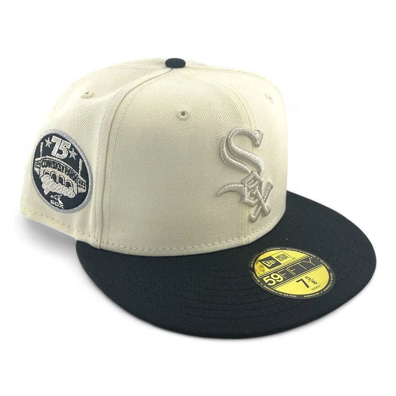 Chicago White Sox Chrome Metallic and Black 75 Years Patch Gray UV New Era 59FIFTY Fitted Hat