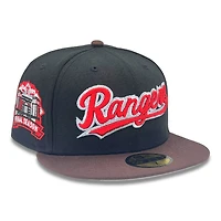 Texas Rangers Black and Brown Final Season Patch Gray UV New Era 59FIFTY Fitted Hat