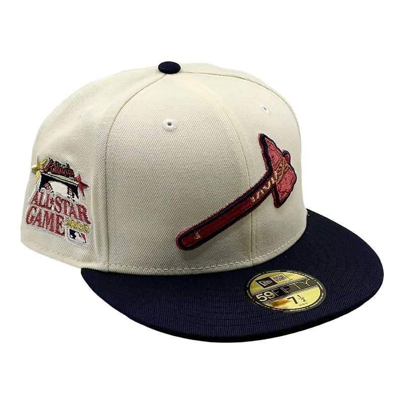 Atlanta Braves Chrome and Navy Tomahawk Logo 2000 ASG Patch Green UV New Era 59FIFTY Fitted Hat