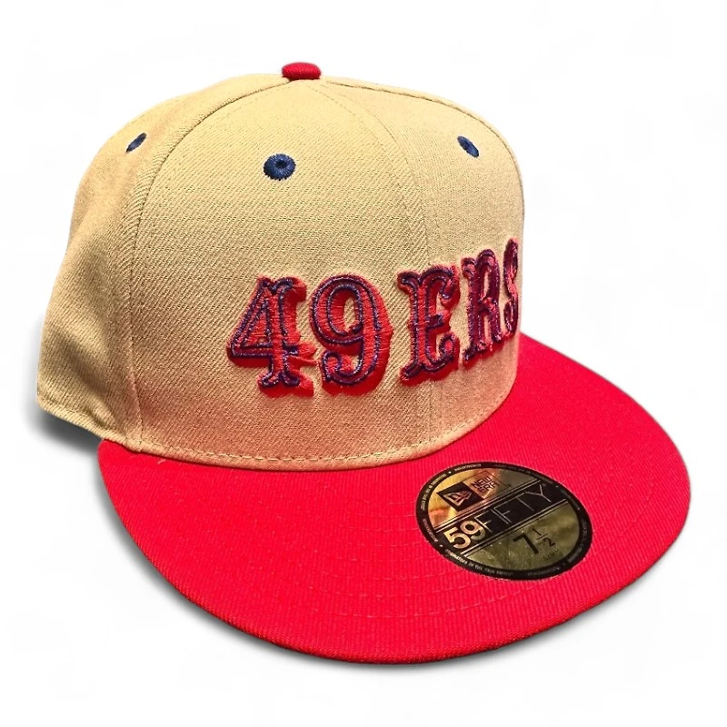 San Francisco 49ers Vegas Gold and Red Saloon Wordmark Gray UV NFL 59FIFTY Fitted Hat