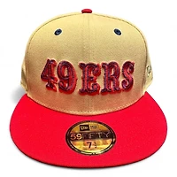 San Francisco 49ers Vegas Gold and Red Saloon Wordmark Gray UV NFL 59FIFTY Fitted Hat