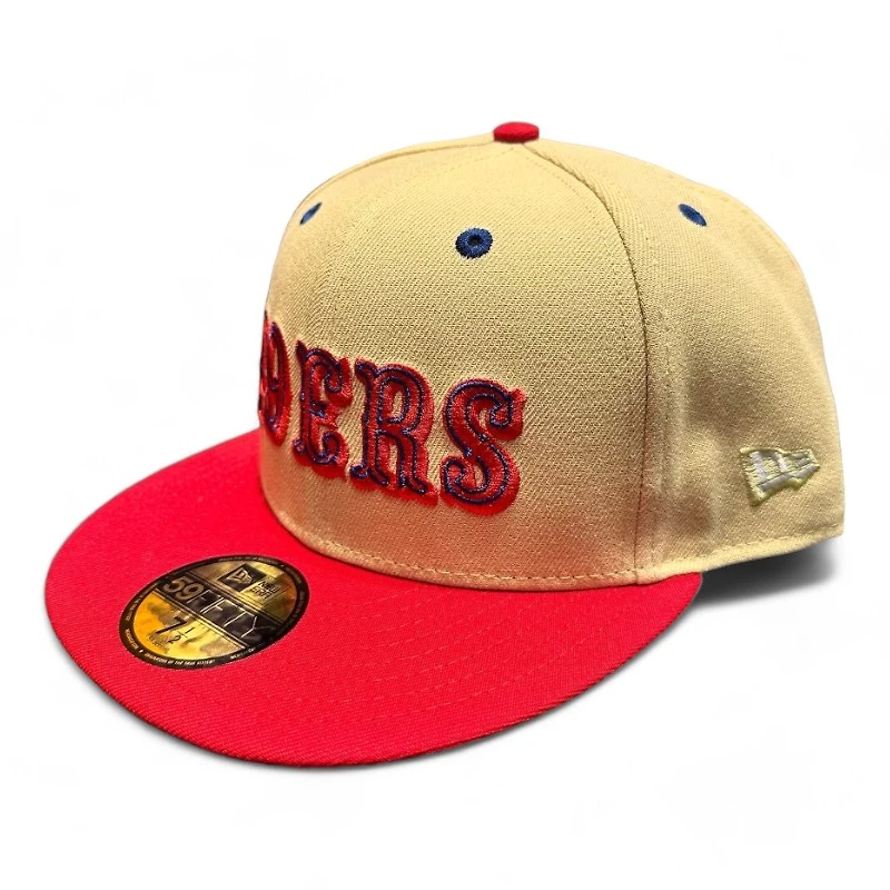 San Francisco 49ers Vegas Gold and Red Saloon Wordmark Gray UV NFL 59FIFTY Fitted Hat