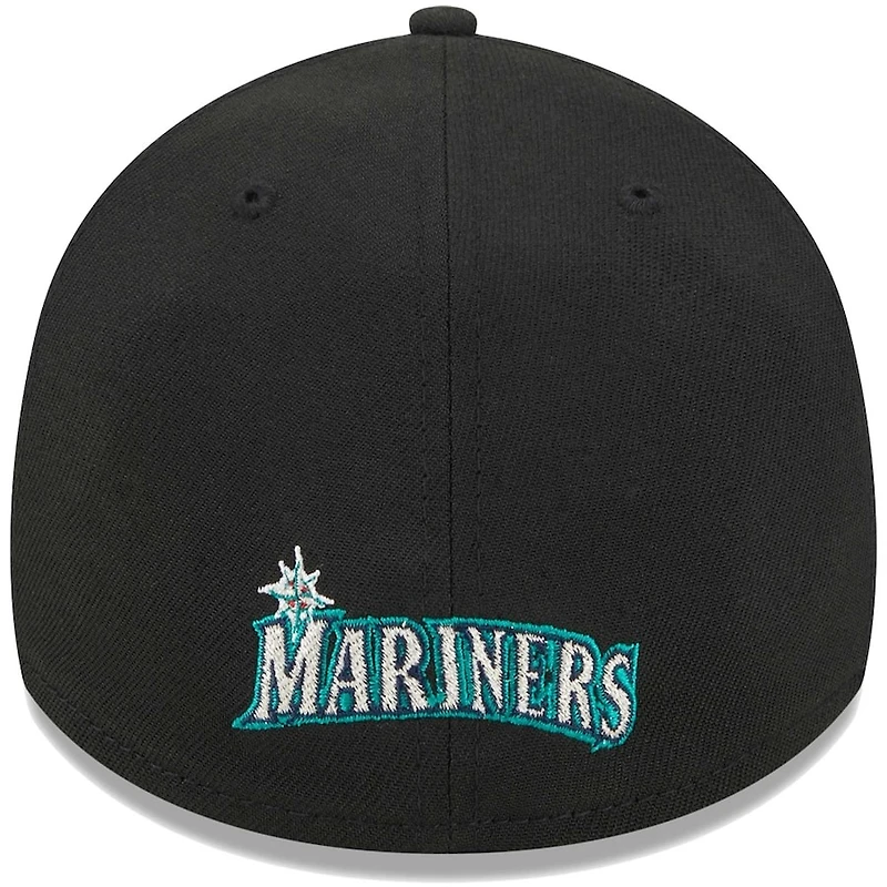 Seattle Mariners Black Basic New Era 39THIRTY Flex Fit Hat