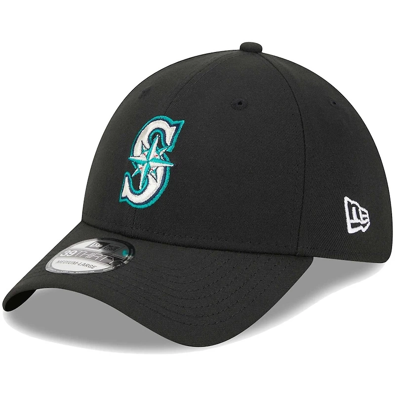 Seattle Mariners Black Basic New Era 39THIRTY Flex Fit Hat