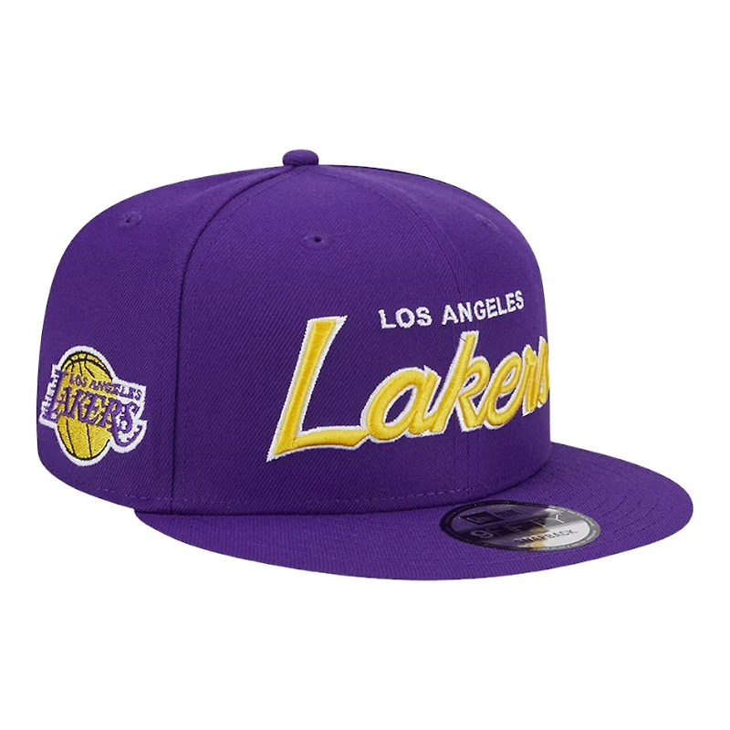 Youth Los Angeles Lakers Purple Evergreen Script Side Patch 9FIFTY Snapback Hat