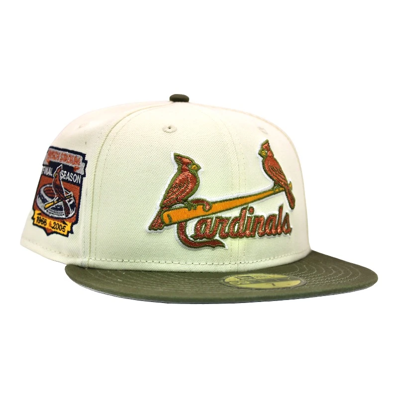St Louis Cardinals Cream and Olive "FHM DPM Stock Pack" Final Season at Busch Stadium Patch Gray UV New Era 59Fifty Fitted Hat