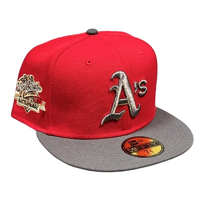 Oakland Athletics Cardinal Red and Graphite Battle of Bay Patch Green UV New Era 59FIFTY Fitted Hat