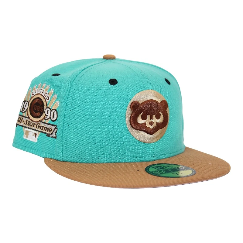 Chicago Cubs Aqua and Tan "215 Aux Pack" 1990 ASG Patch Pink UV New Era 59Fifty Fitted Hat