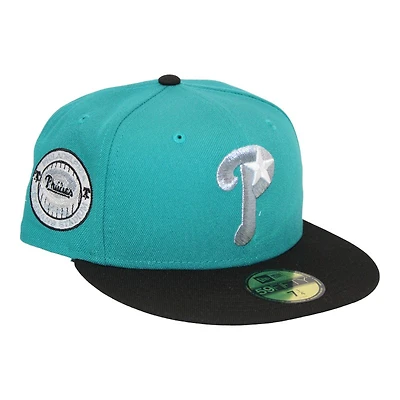 Philadelphia Phillies Teal and Black "215 Aux Pack" Veterans Stadium Patch Gray UV New Era 59Fifty Fitted Hat
