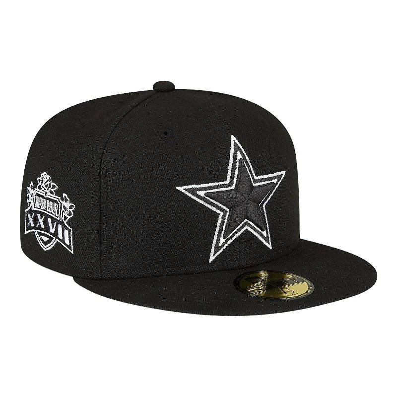 Dallas Cowboys Black and White Super Bowl XXVII NFL New Era 59FIFTY Fitted Hat