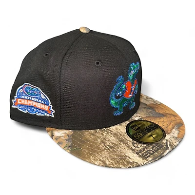 Florida Gators Black and Realtree Camo 2006 National Champs Patch Gray UV NCAA New Era 59FIFTY Fitted Hat