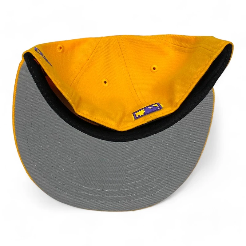 Los Angeles Dodgers LA Gold and Purple with Palm Tree 100th Anniv Patch Gray UV New Era 59FIFTY Fitted Hat