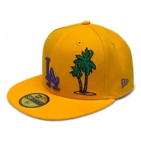 Los Angeles Dodgers LA Gold and Purple with Palm Tree 100th Anniv Patch Gray UV New Era 59FIFTY Fitted Hat