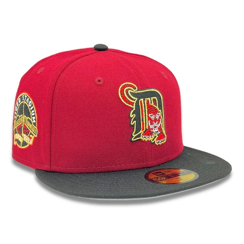 Detroit Tigers Red and Black Tiger Stadium Patch Gray UV New Era 59FIFTY Fitted Hat