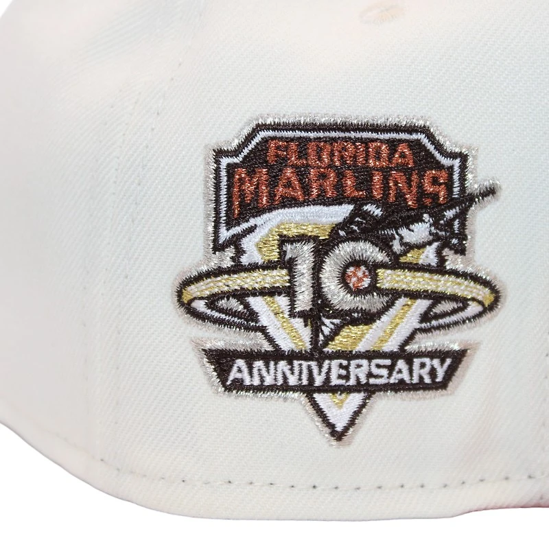 Miami Marlins Cream and Burnt Orange "FHN FittedHat Pack" 10th Anniversary Patch Gray UV New Era 59Fifty Fitted Hat