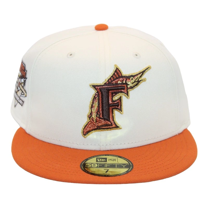 Miami Marlins Cream and Burnt Orange "FHN FittedHat Pack" 10th Anniversary Patch Gray UV New Era 59Fifty Fitted Hat