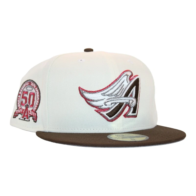Los Angeles Angels Cream and Brown "FHM DPM FittedHat Pack" 50th Anniversary Patch Gray UV New Era 59Fifty Fitted Hat