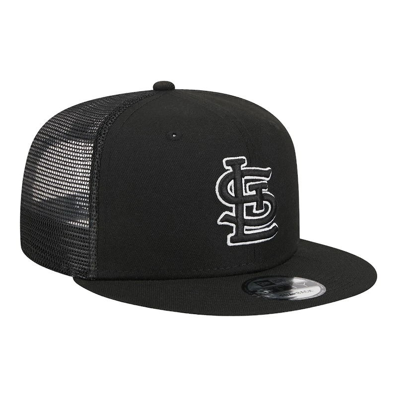 St. Louis Cardinals Black with White Outline Trucker Mesh Back New Era 9FIFTY Snapback Hat