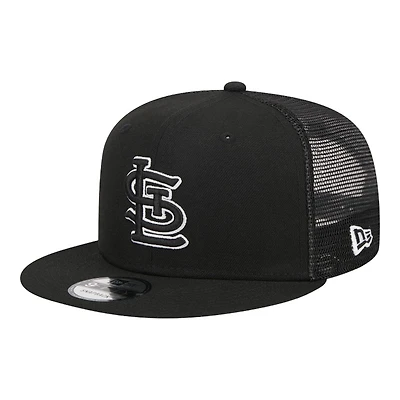 St. Louis Cardinals Black with White Outline Trucker Mesh Back New Era 9FIFTY Snapback Hat